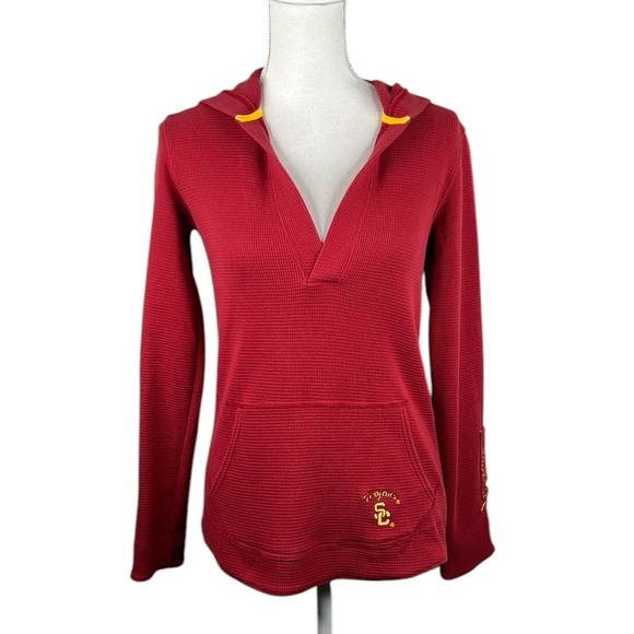 Nike Burgundy Women's USC Trojans Thermal V-Neck Long Sleeve Hoodie Size Medium - Picture 1 of 7
